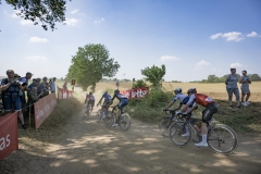 plowing through the dust on this very hot day (31°C) Dwars door het Hageland 2023 (1.Pro) One day race from Aarschot to Diest (BEL/177km, with 41km of gravel sections)©kramon