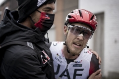 race winner Matteo Trentin (ITA/UAE Emirates) congratulated by his soigneur after finishing

54th Le Samyn 2022 (BEL)
One day race from Quaregnon to Dour (209km)

©kramon