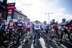 All the present national champions at the race start of Le Samyn des Dames 2023One day race from Quaregnon to Dour (BEL/99km)©kramon